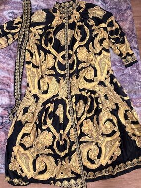 Black and Gold Printed Long Dress NWOT